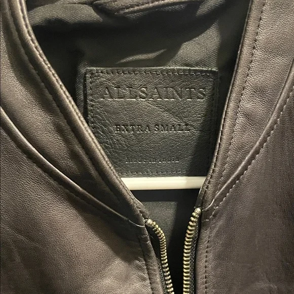 All Saints Black Leather Bomber Jacket - Picture 3 of 7